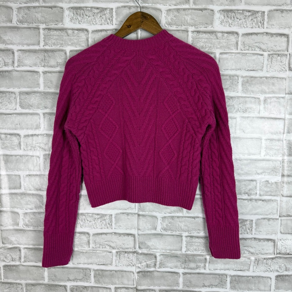 rag & bone New York Fuchsia Pink Cable Knit 100% Cashmere Crew Neck Sweater 2XS - Picture 4 of 7